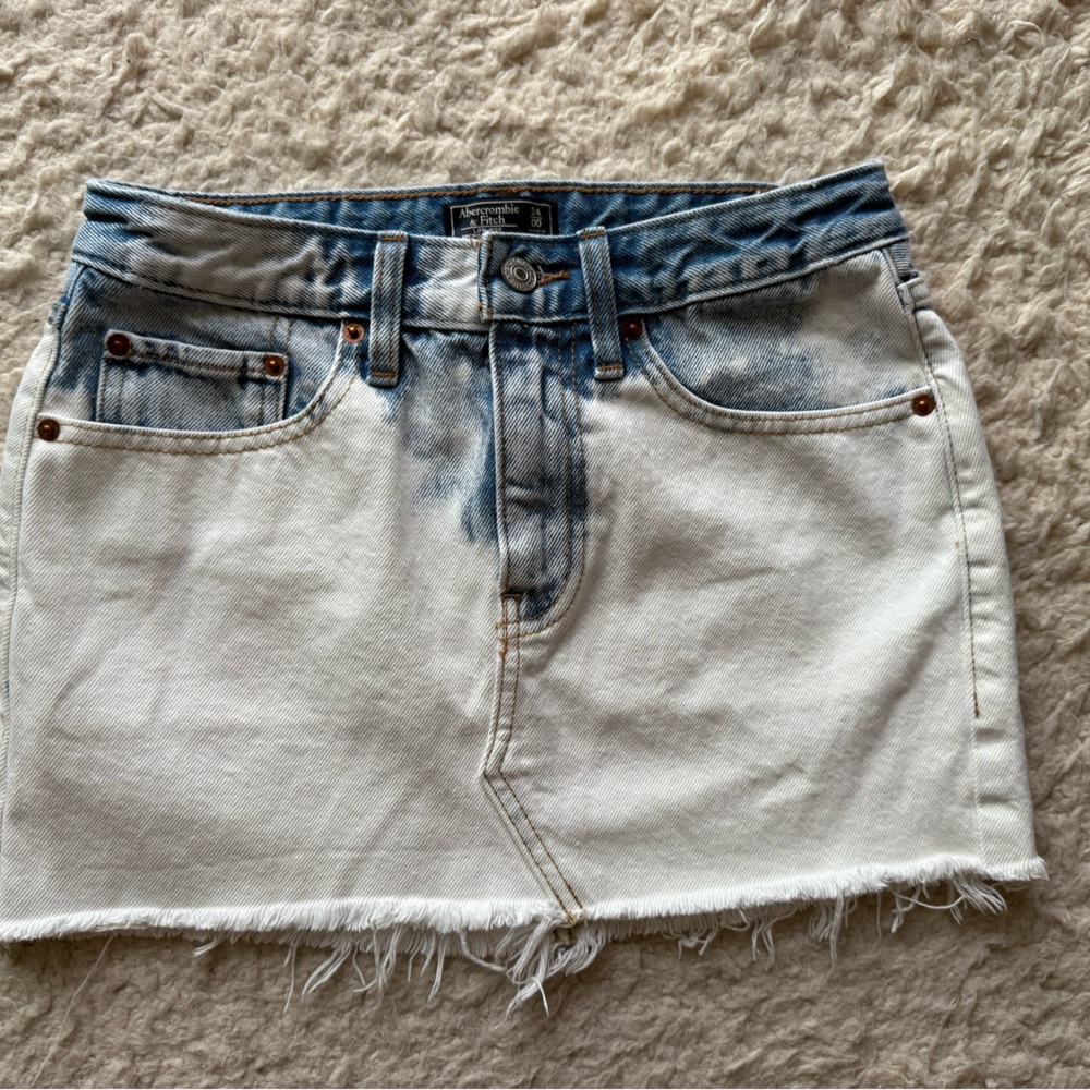 Denim Blue and White Frayed Skirt